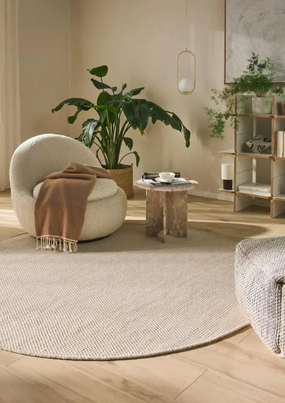 Килим круглої форми Asko білого кольору від Linie Design
